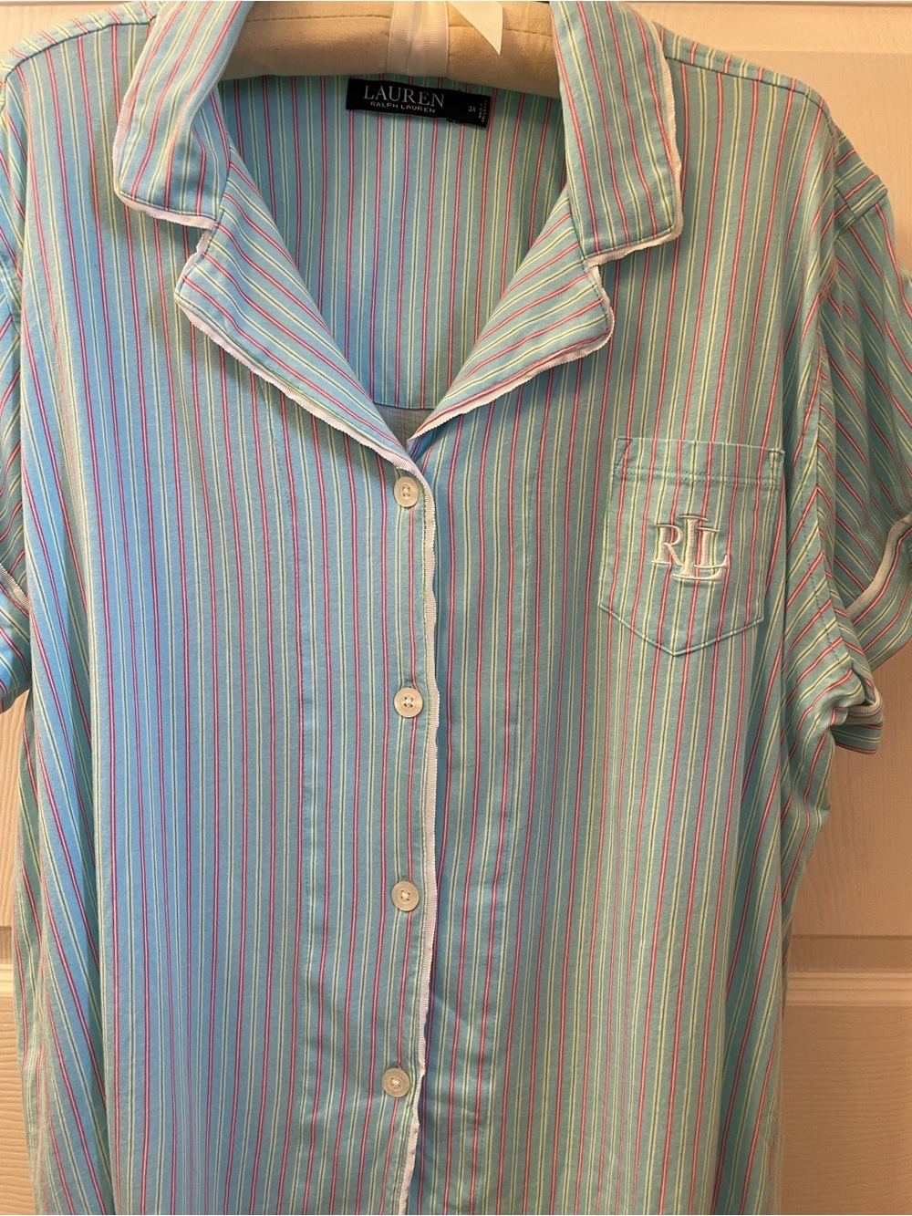 Lauren by Ralph Lauren Aqua with Pink, White and Lime Green Striped Pajamas - Picture 2 of 14